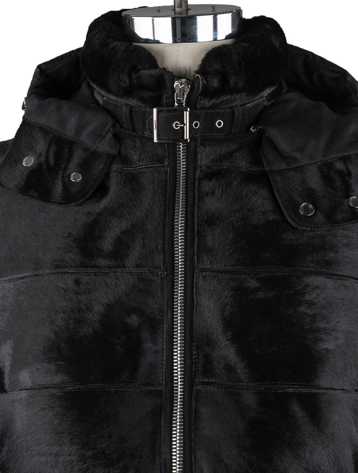 MooRER Black Leather Bos Taurus Sheepskin Collar Coat 8
