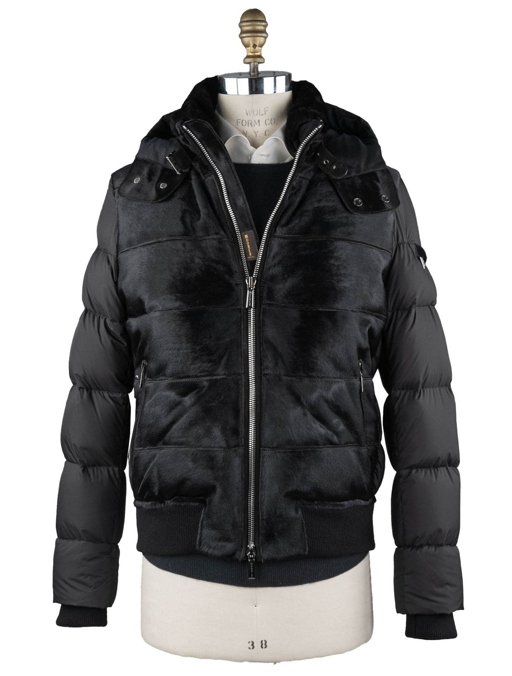 MooRER Black Leather Bos Taurus Sheepskin Collar Coat 9