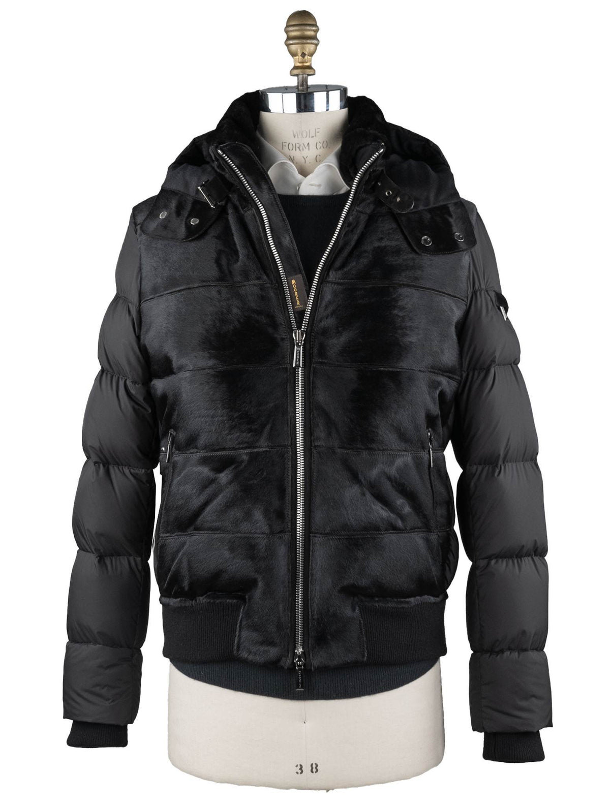 MooRER Black Leather Bos Taurus Sheepskin Collar Coat 9