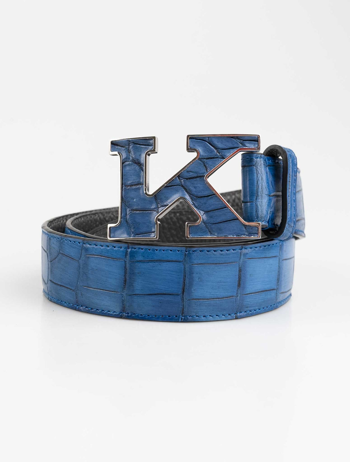 Kiton Blue Leather Crocodile Belt 1