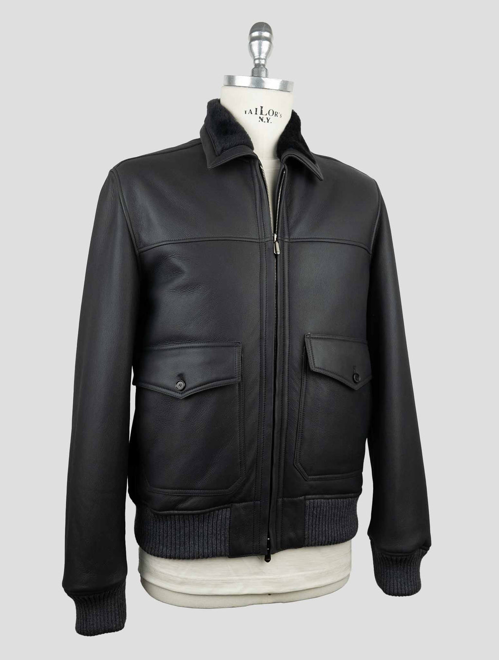 Cesare Attolini Black Leather Shearling Coat 2