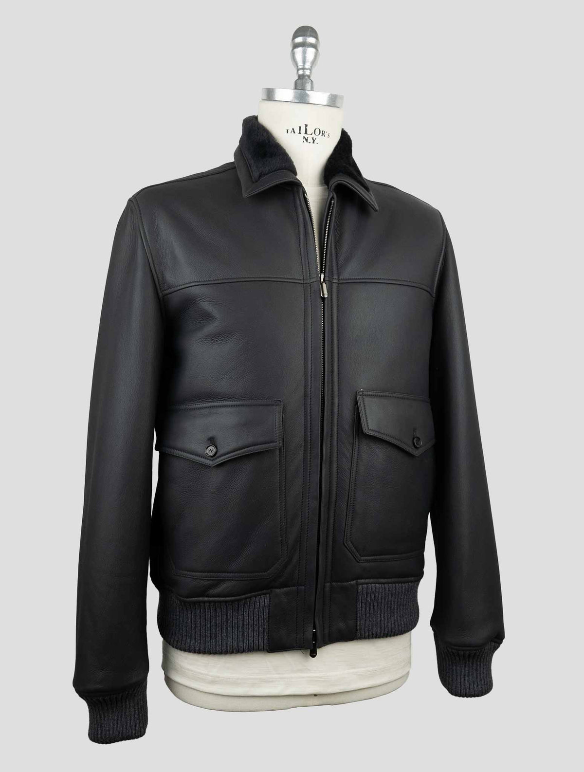 Cesare Attolini Black Leather Shearling Coat 2