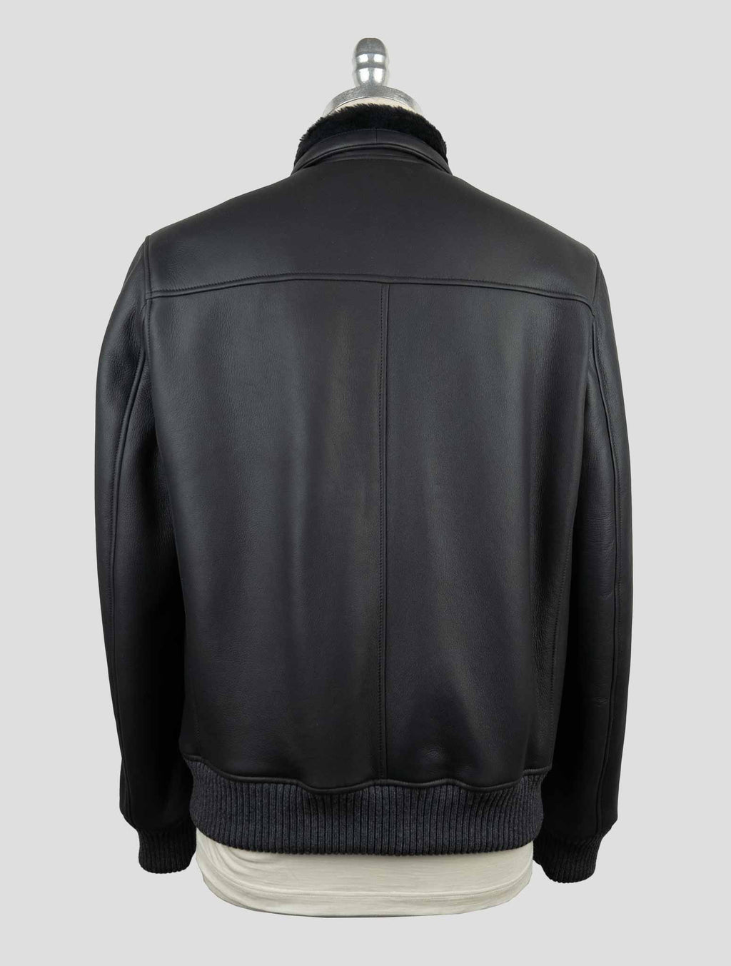Cesare Attolini Black Leather Shearling Coat 3