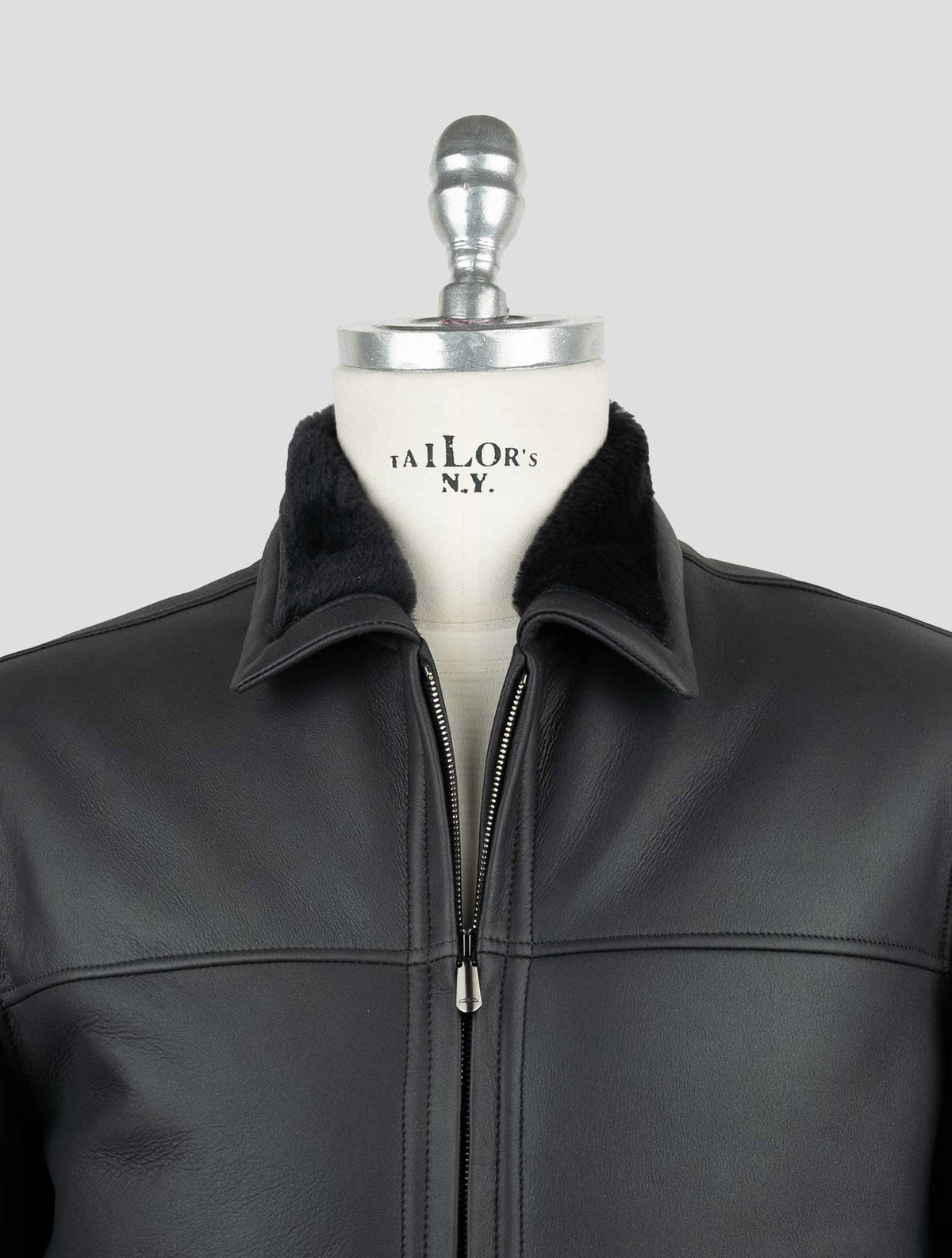 Cesare Attolini Black Leather Shearling Coat 4