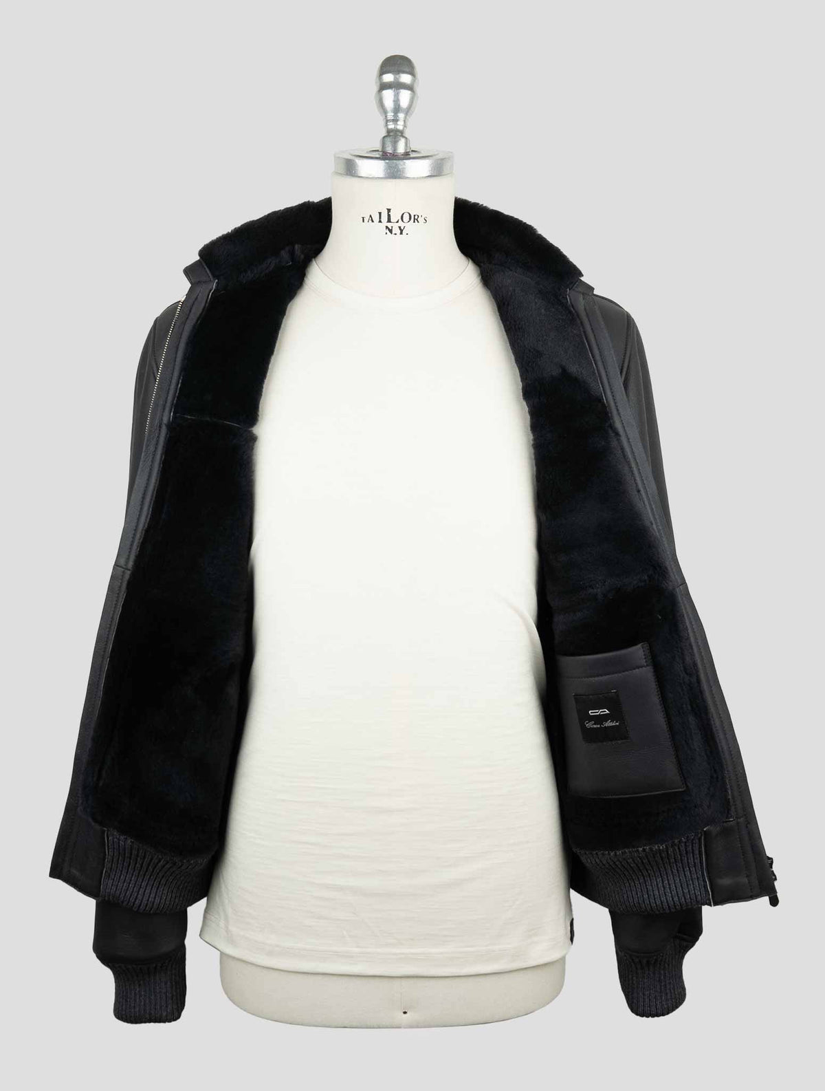 Cesare Attolini Black Leather Shearling Coat 5