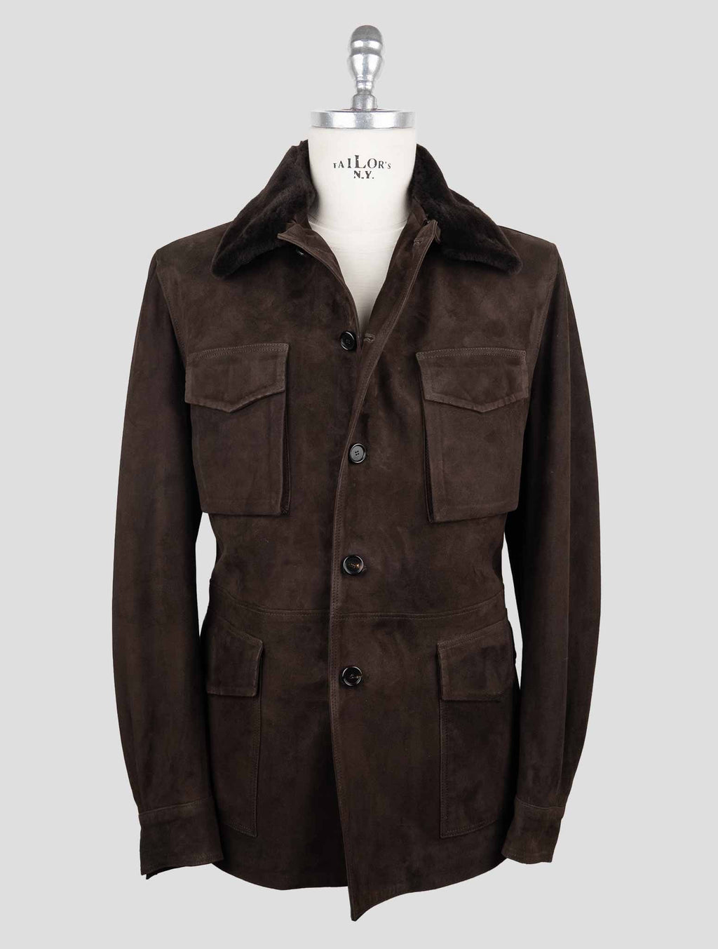 Cesare Attolini Dark Brown Leather Suede Fur Collar Coat 1