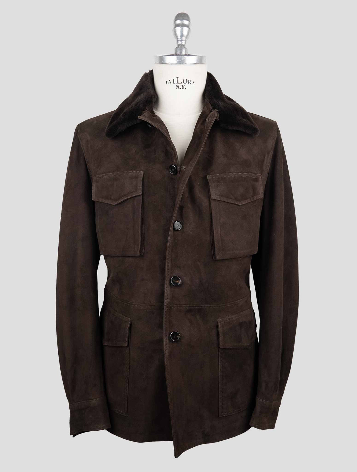 Cesare Attolini Dark Brown Leather Suede Fur Collar Coat 1
