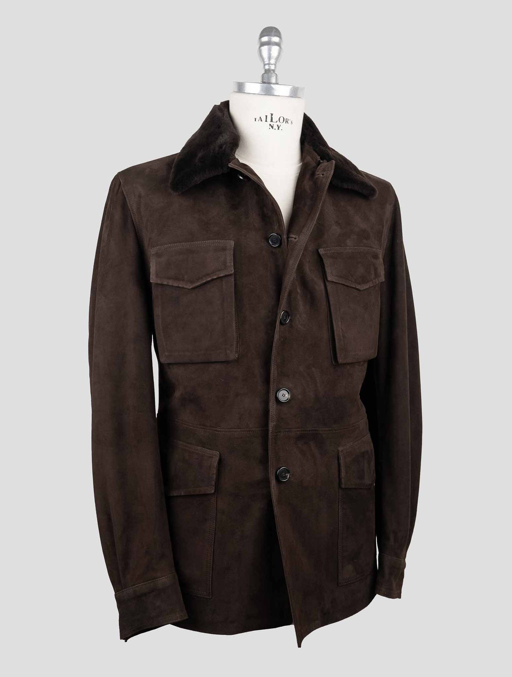 Cesare Attolini Dark Brown Leather Suede Fur Collar Coat 2