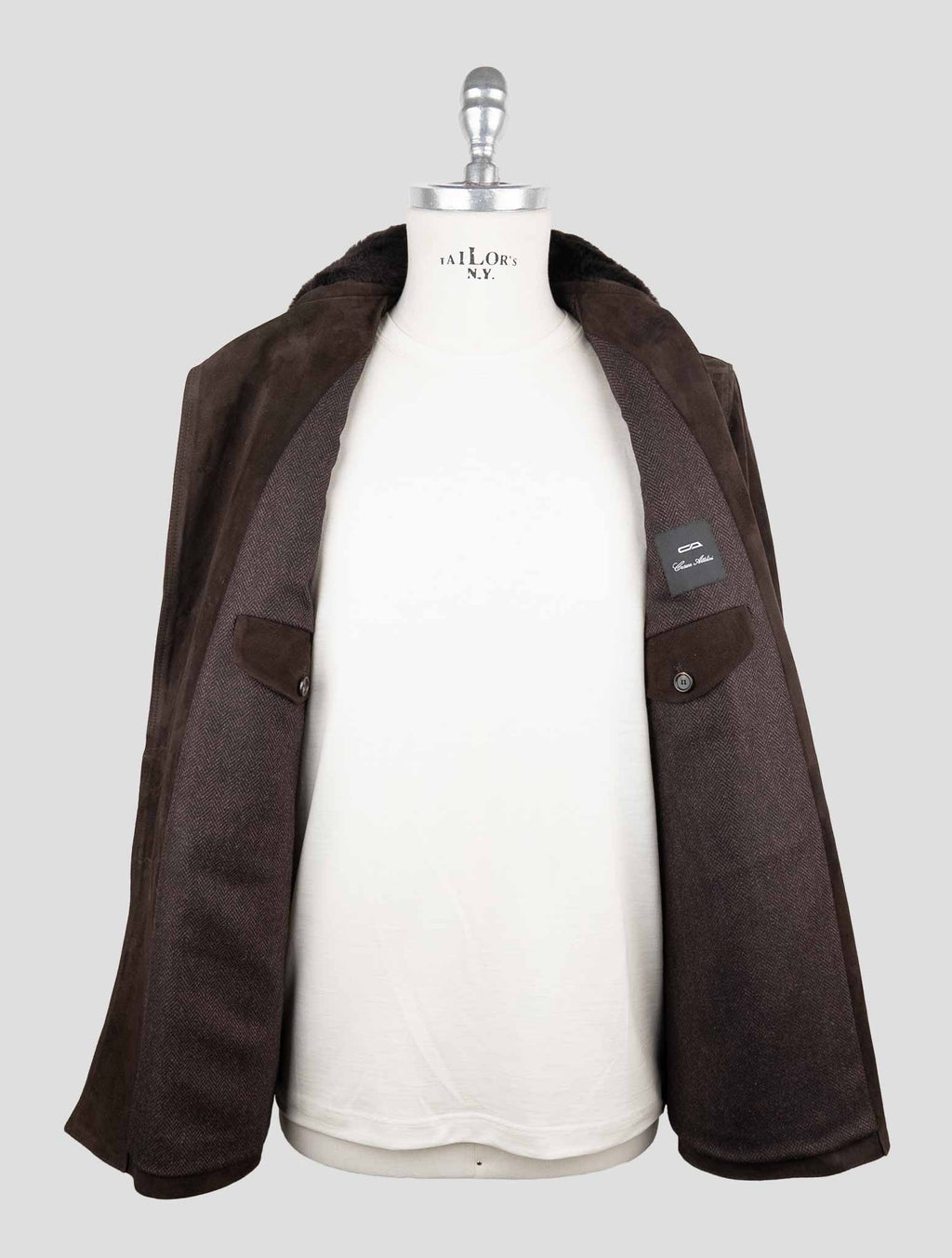 Cesare Attolini Dark Brown Leather Suede Fur Collar Coat 7