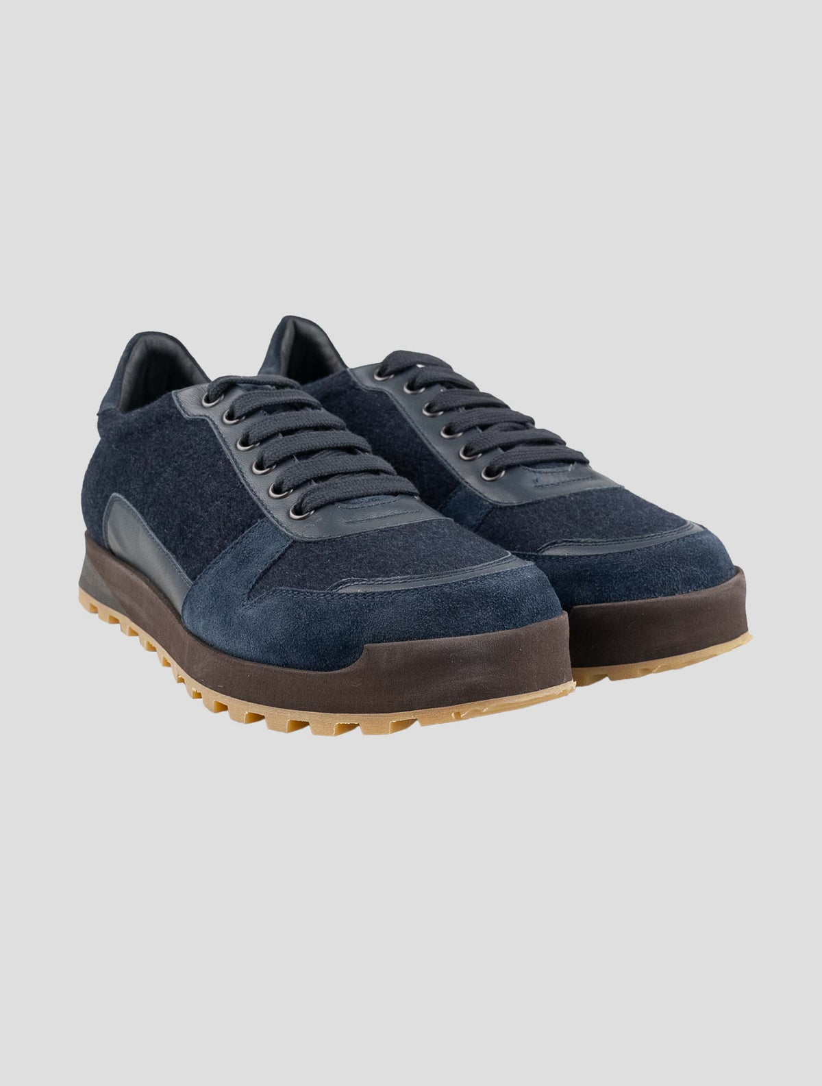 Isaia Blue Cashmere Leather Sneakers 1