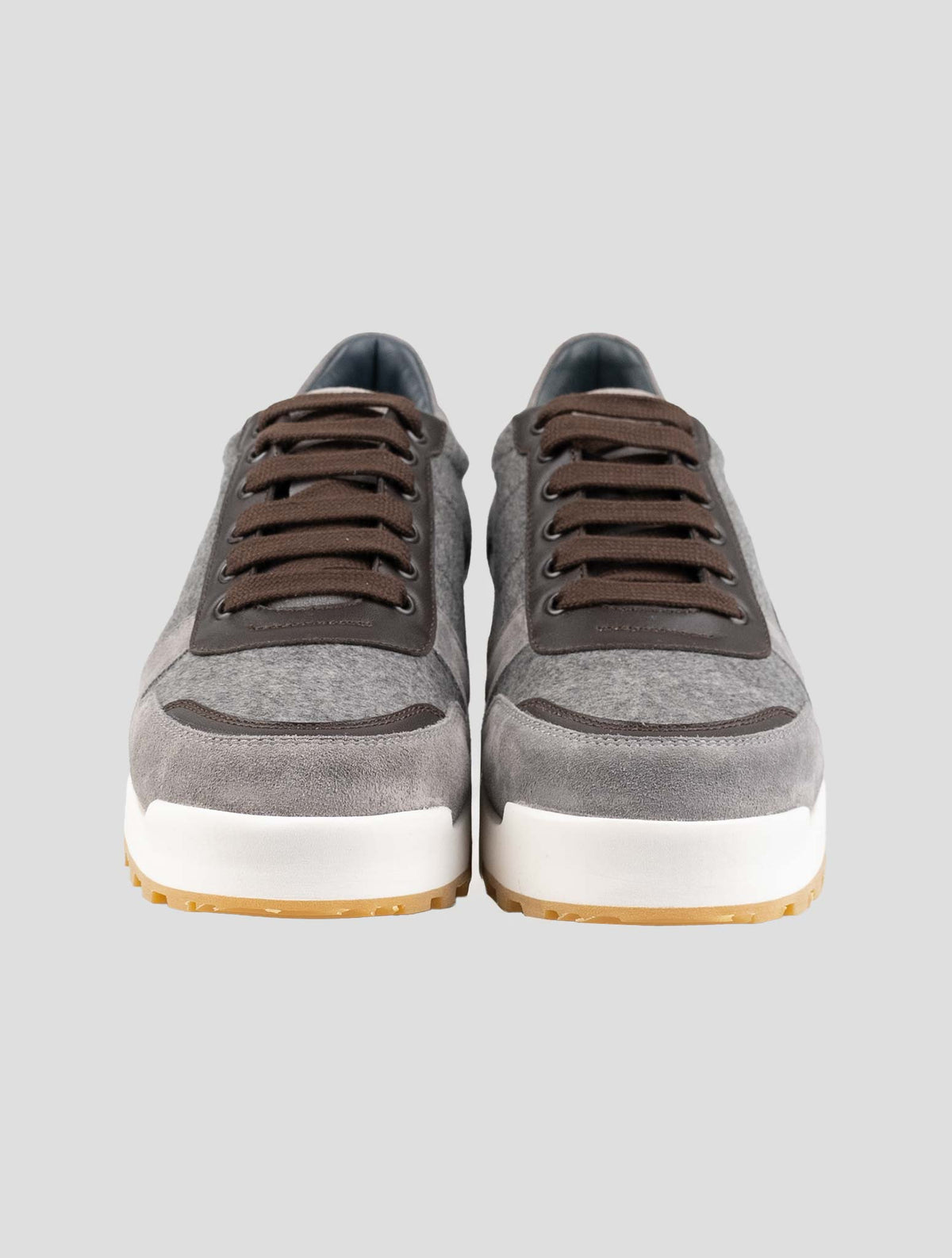 Isaia Brown Gray Cashmere Leather Sneakers 2