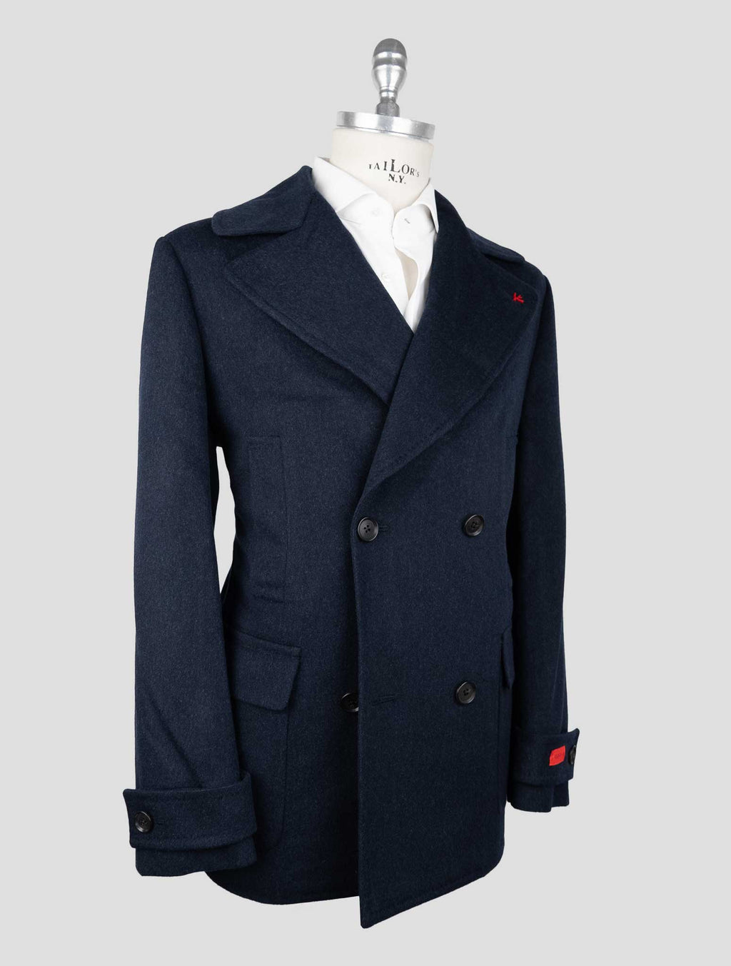 Isaia Blue Cashmere Double Breasted Coat 2