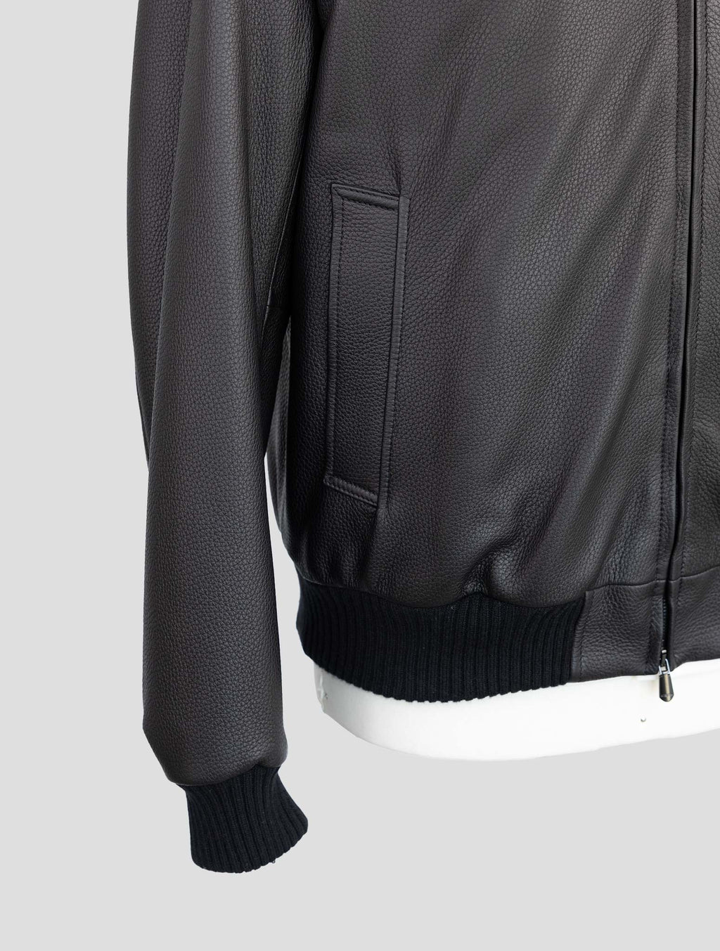 Cesare Attolini Black Leather Coat 5