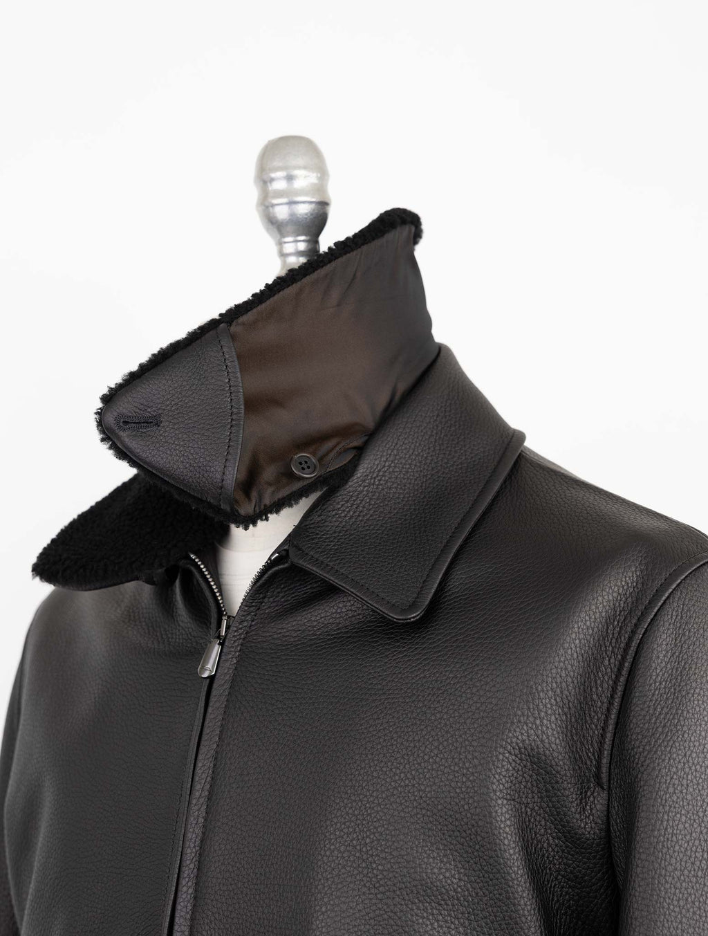 Cesare Attolini Black Leather Coat 6