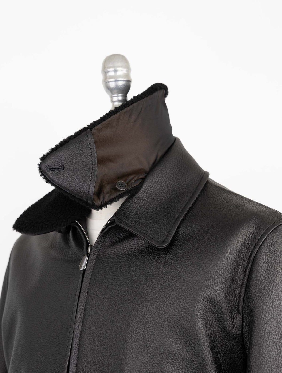 Cesare Attolini Black Leather Coat 6