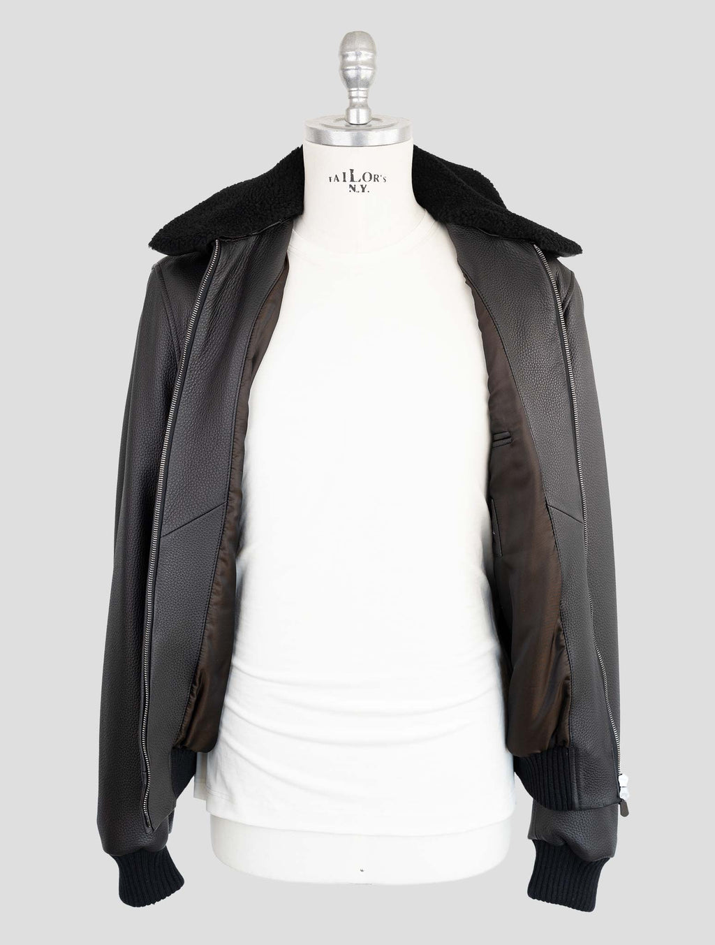 Cesare Attolini Black Leather Coat 7
