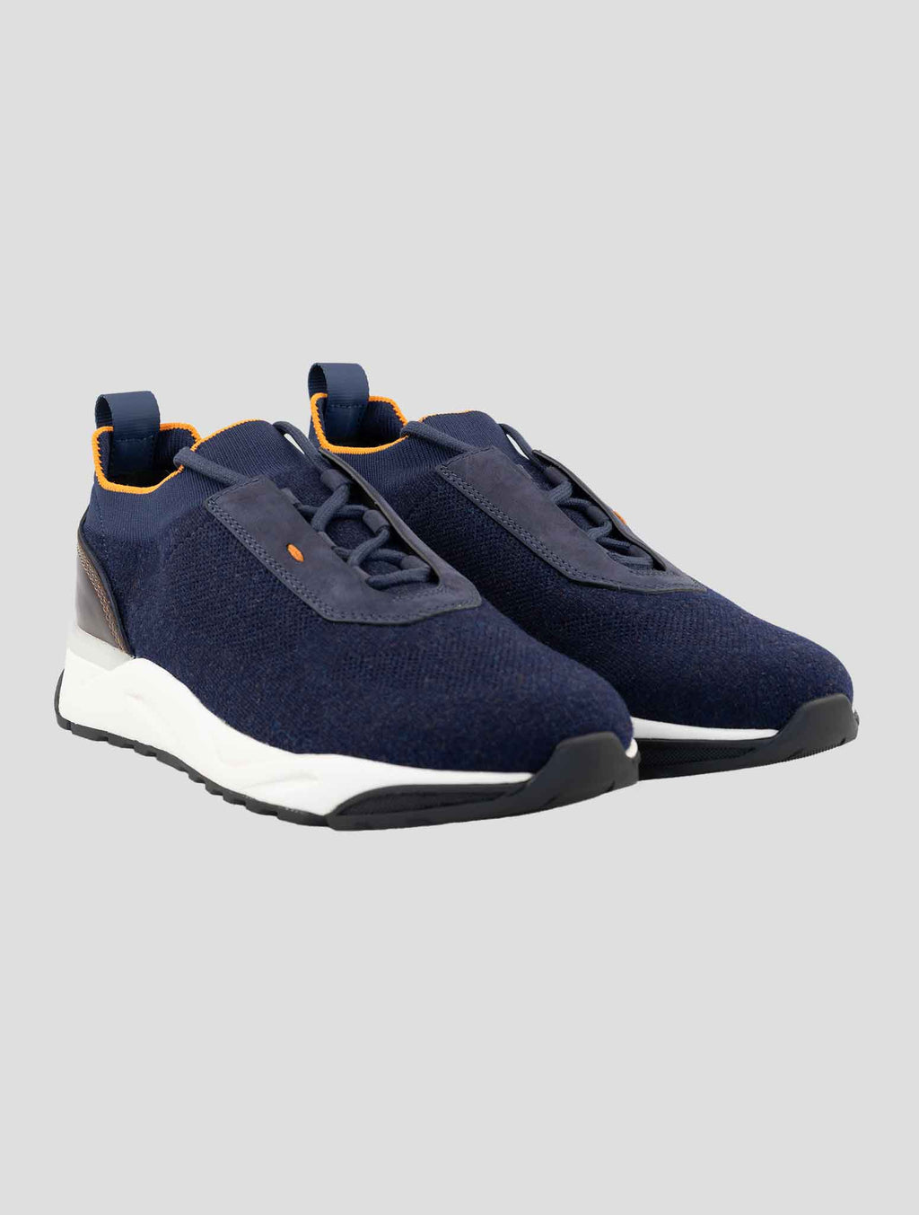 Santoni Brown Blue Cotton Ea Leather Nabuck Leather Sneakers 1