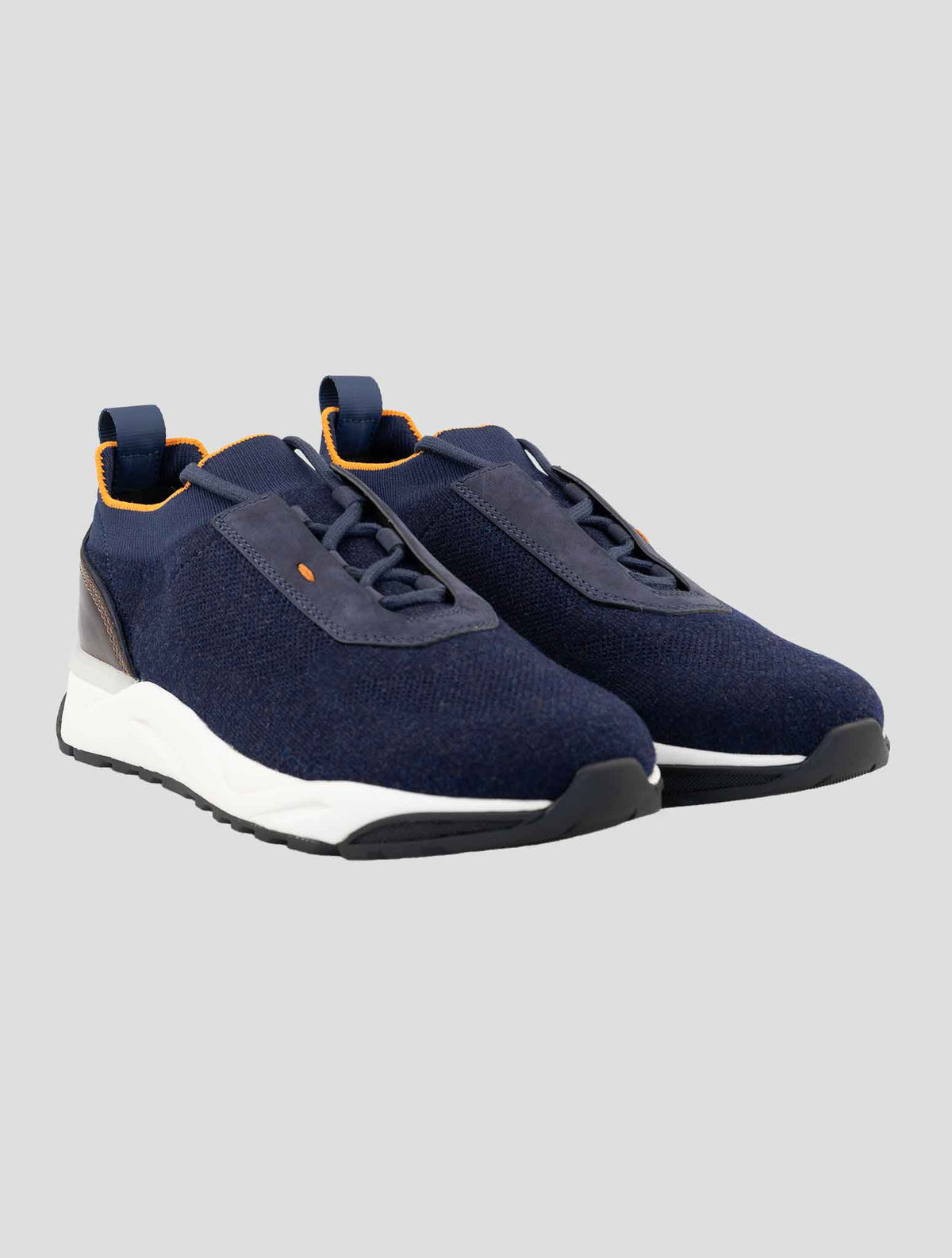 Santoni Brown Blue Cotton Ea Leather Nabuck Leather Sneakers 1