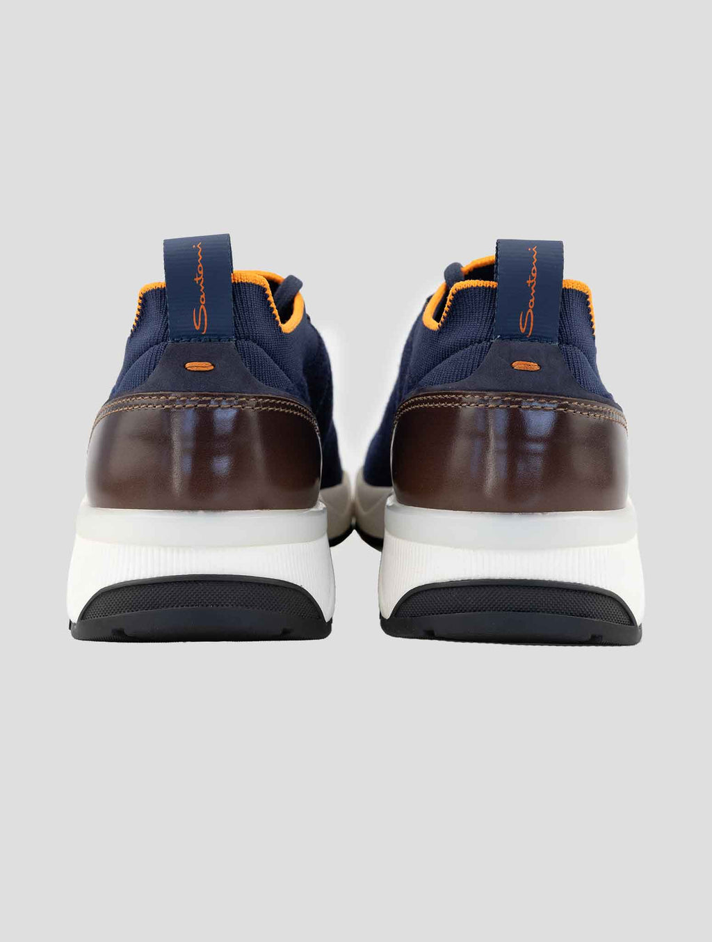 Santoni Brown Blue Cotton Ea Leather Nabuck Leather Sneakers 3