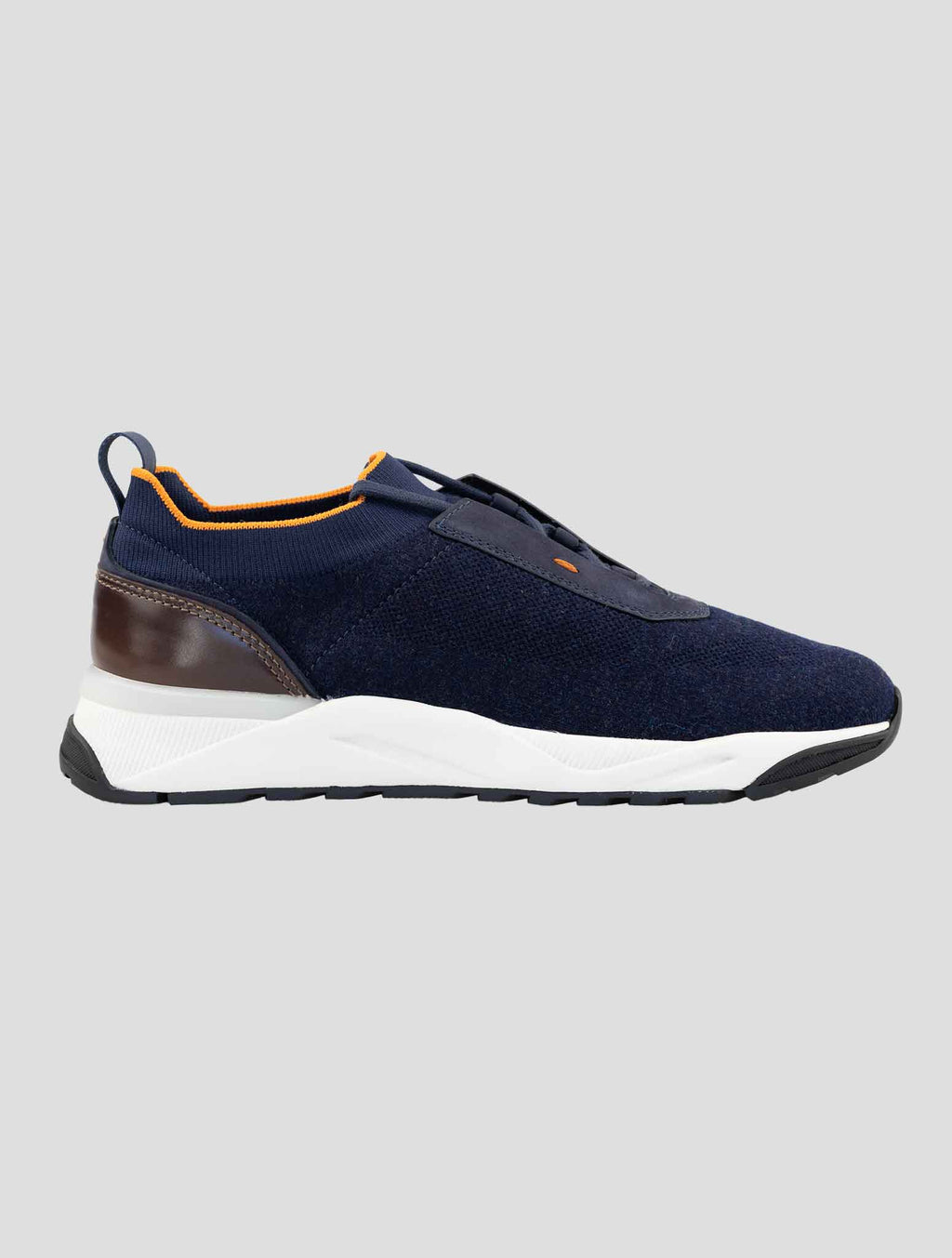 Santoni Brown Blue Cotton Ea Leather Nabuck Leather Sneakers 4