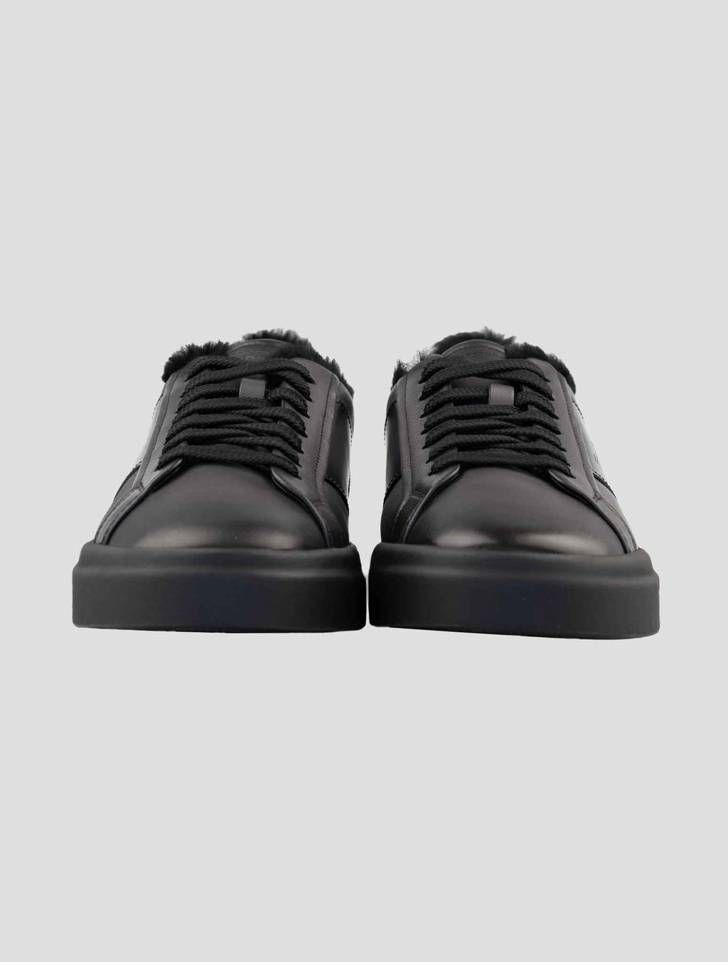 Santoni Black Leather Sheep Sneakers 2