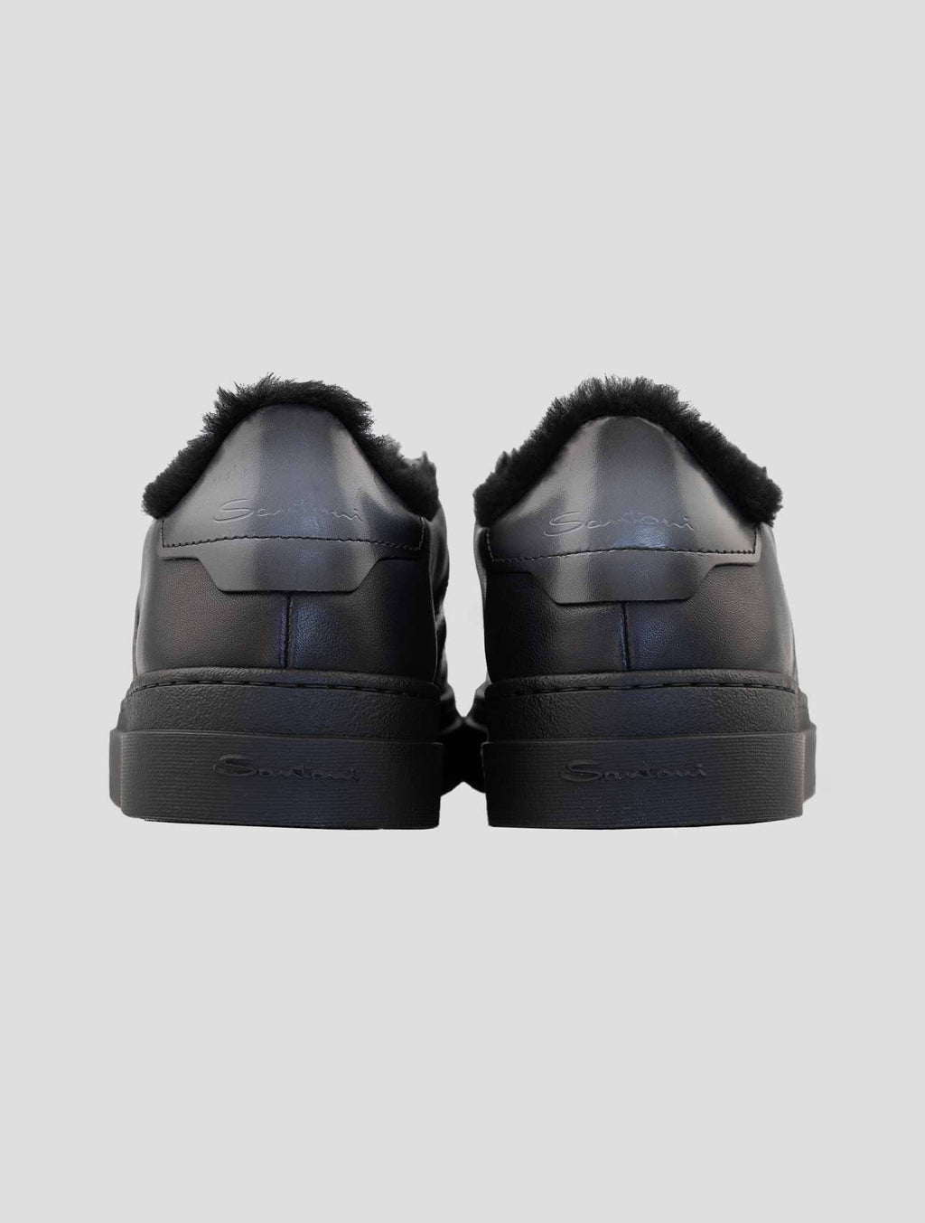 Santoni Black Leather Sheep Sneakers 3