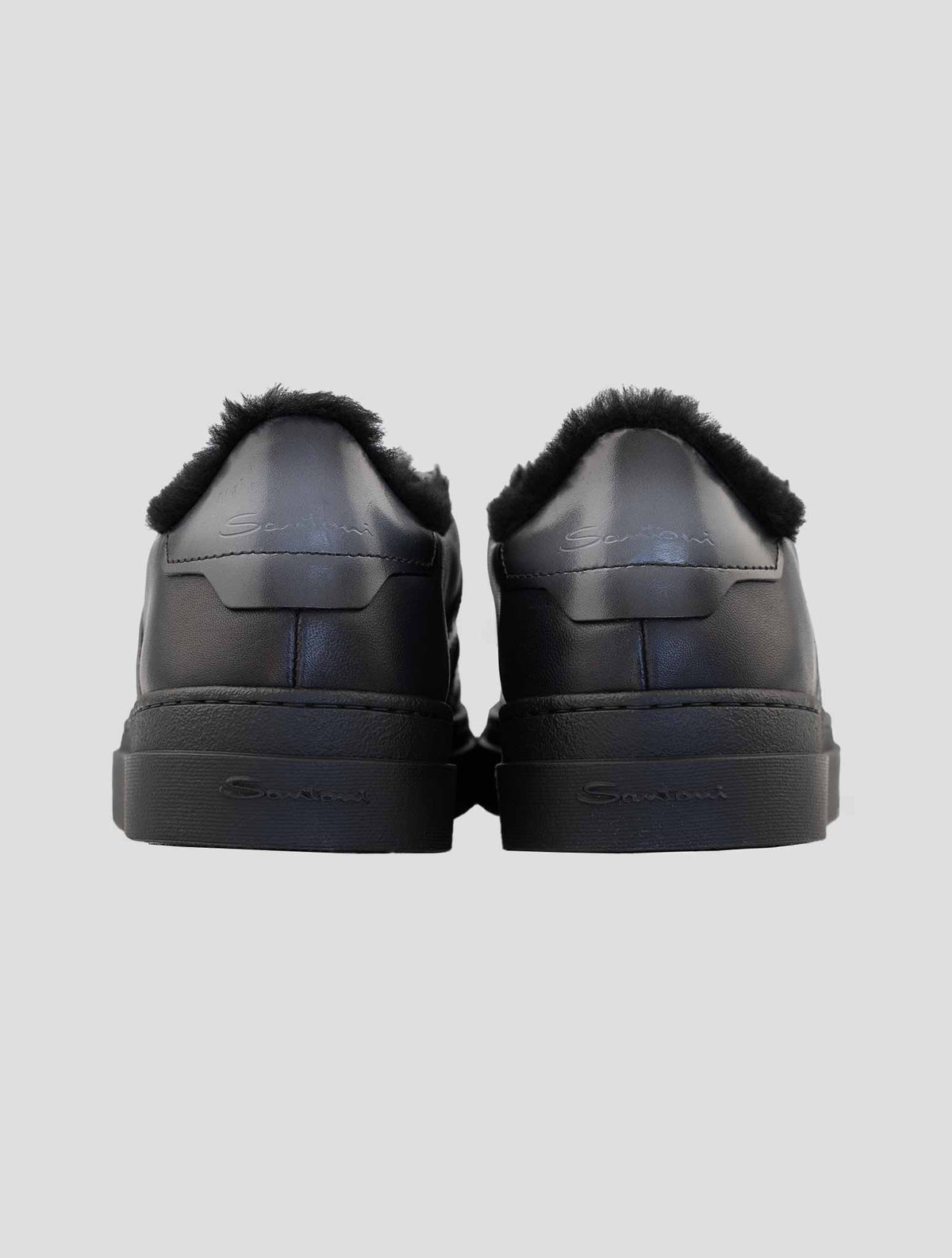 Santoni Black Leather Sheep Sneakers 3
