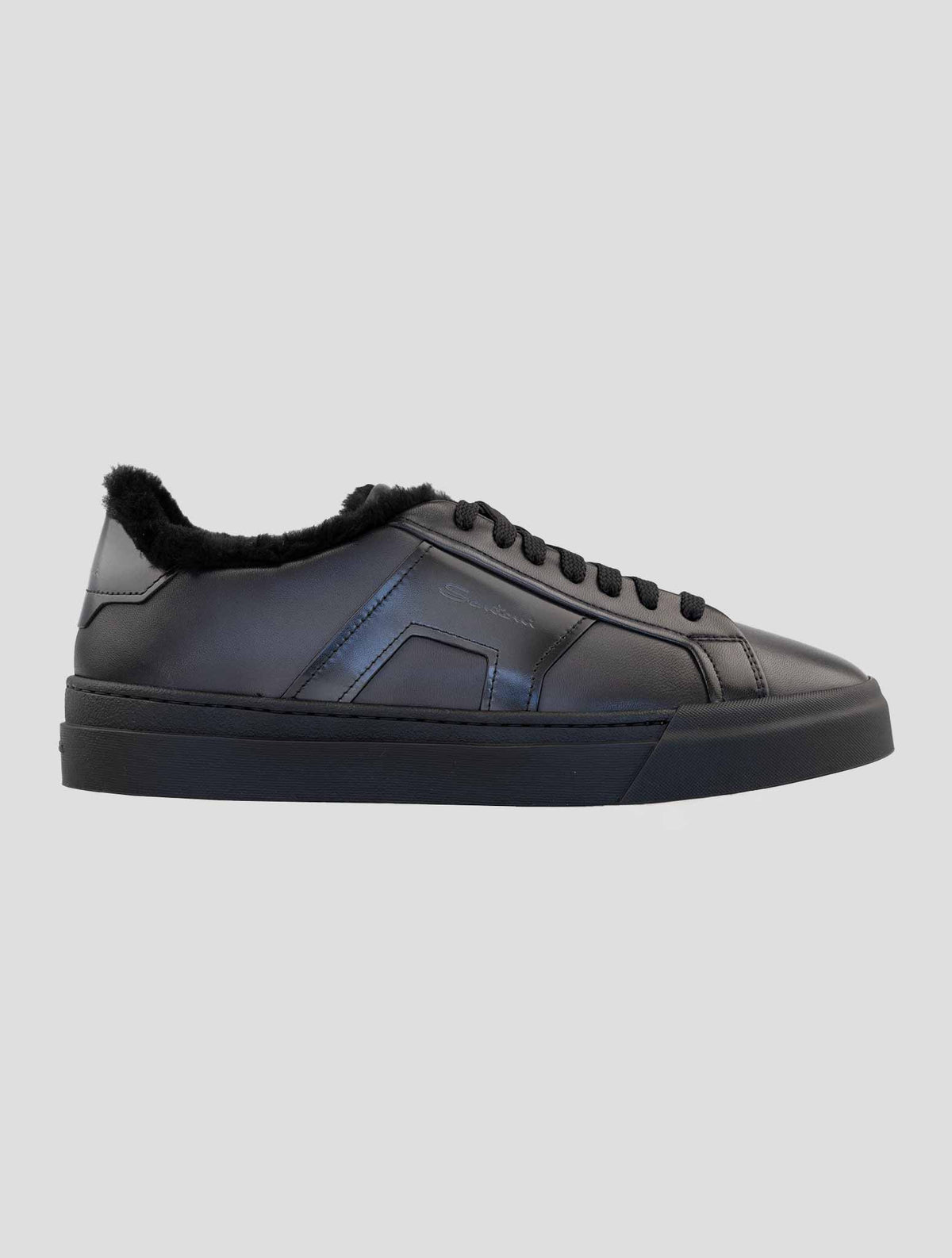 Santoni Black Leather Sheep Sneakers 4
