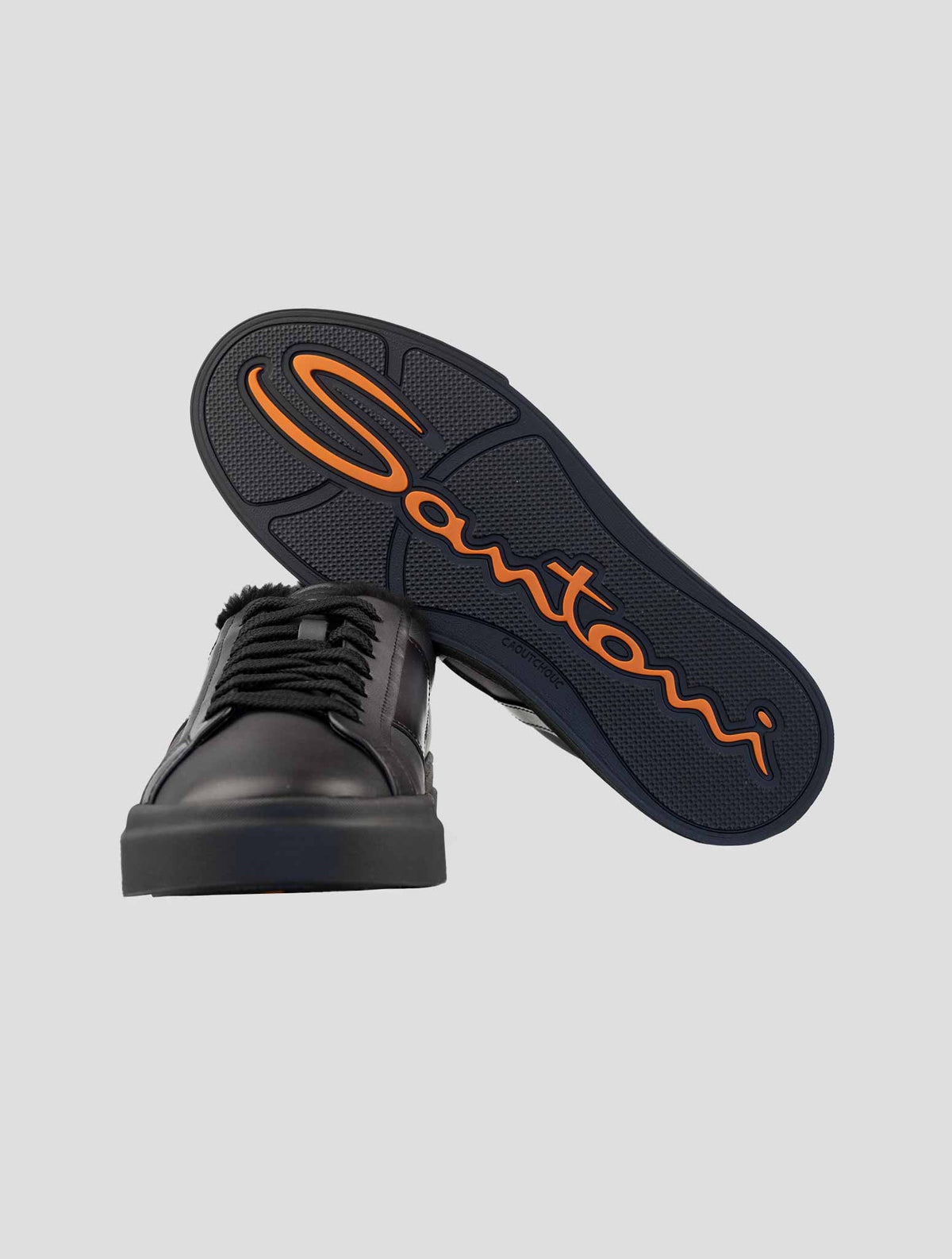 Santoni Black Leather Sheep Sneakers 5