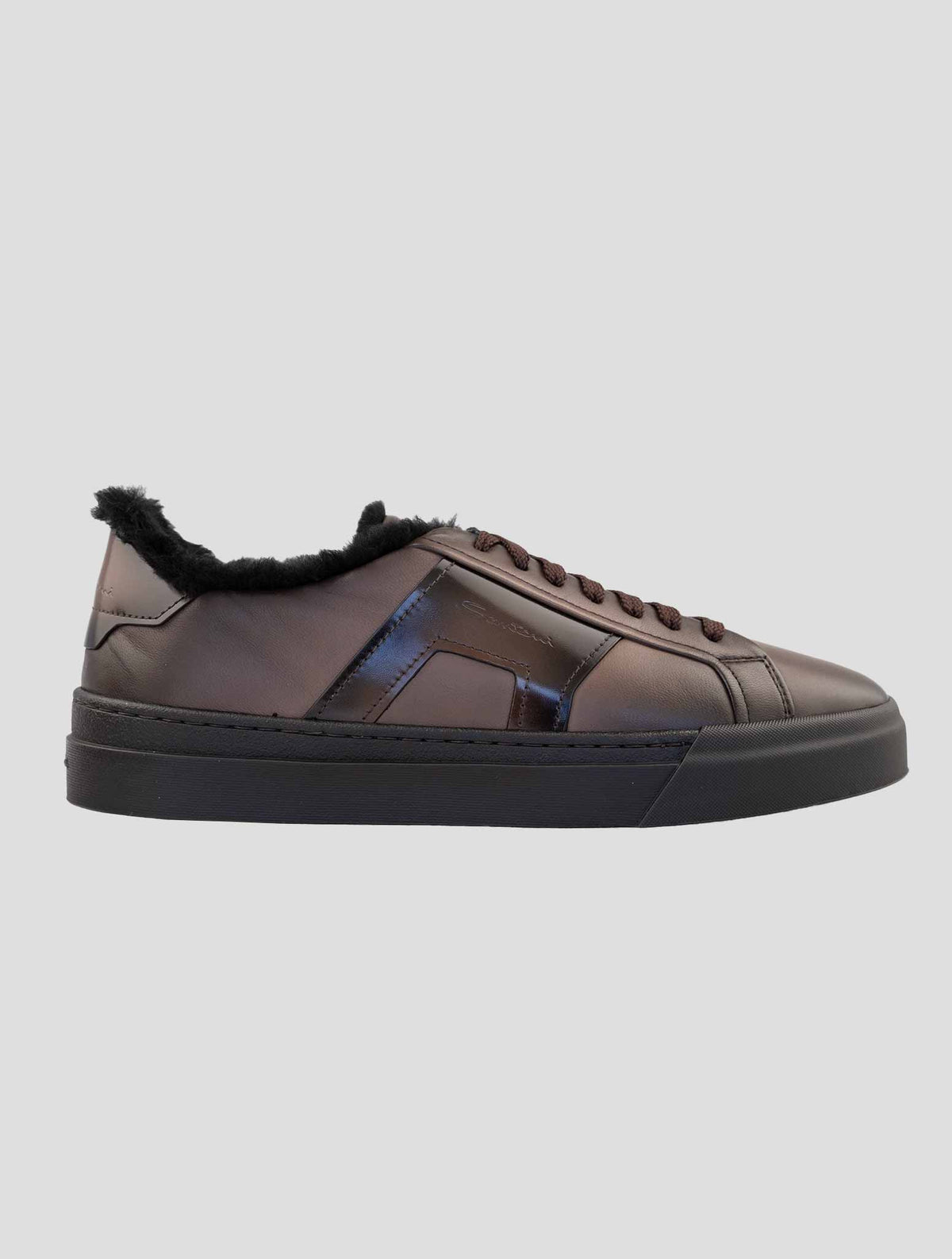 Santoni Brown Leather Sheep Sneakers 4