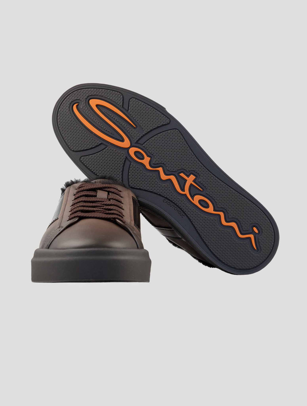 Santoni Brown Leather Sheep Sneakers 5