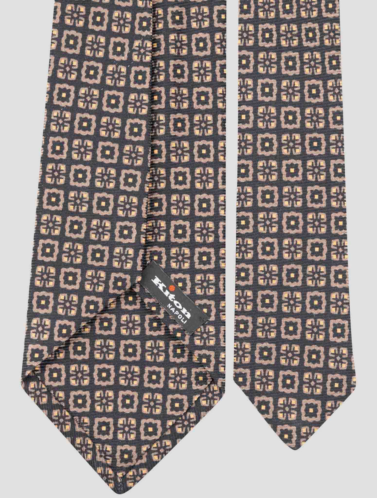 Kiton Brown Gold Silk Tie 3