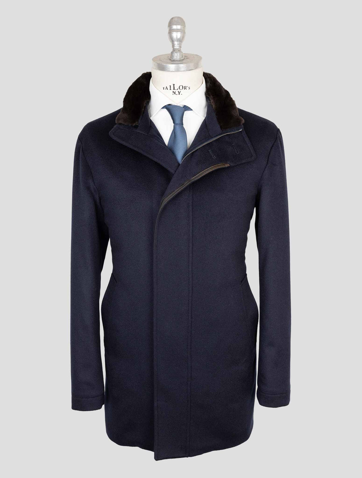 Cesare Attolini Dark Blue Cashmere Mink Fur collar Overcoat 1