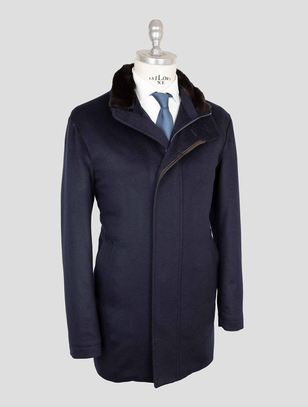 Cesare Attolini Dark Blue Cashmere Mink Fur collar Overcoat 2