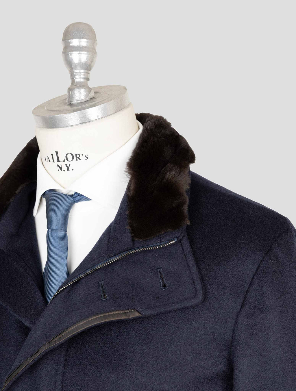 Cesare Attolini Dark Blue Cashmere Mink Fur collar Overcoat 6