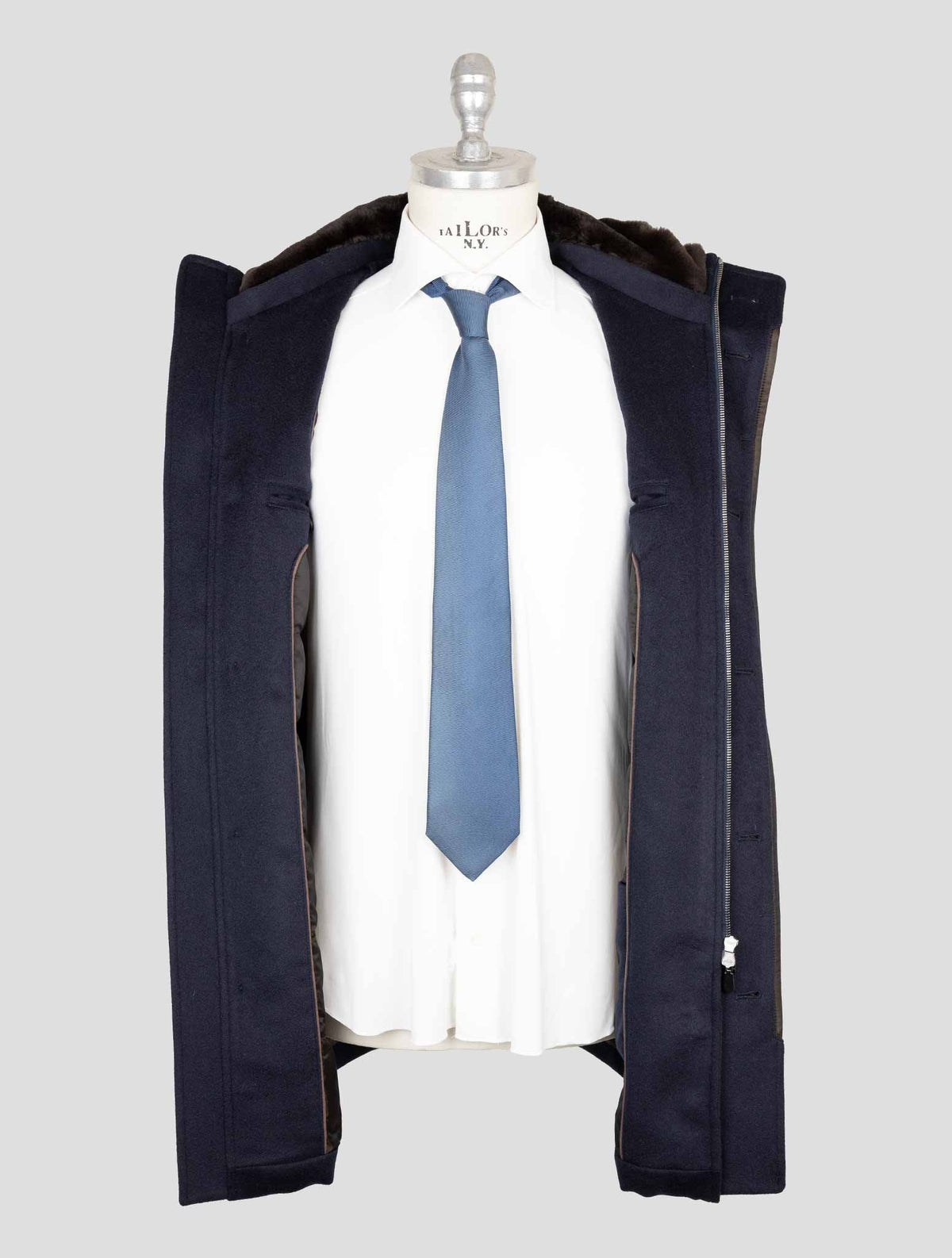 Cesare Attolini Dark Blue Cashmere Mink Fur collar Overcoat 7