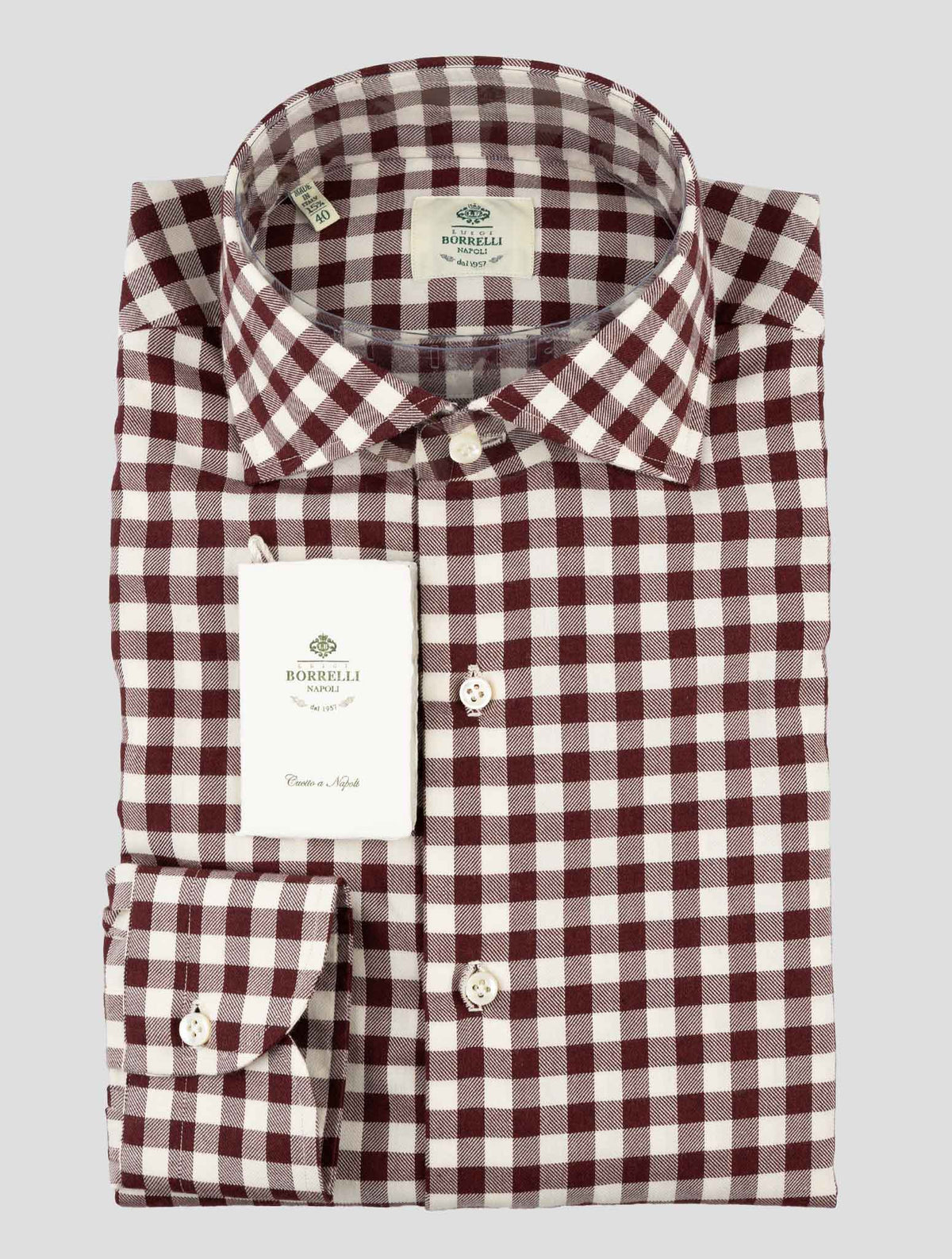 Luigi Borrelli Burgundy White  Cotton Shirt 1