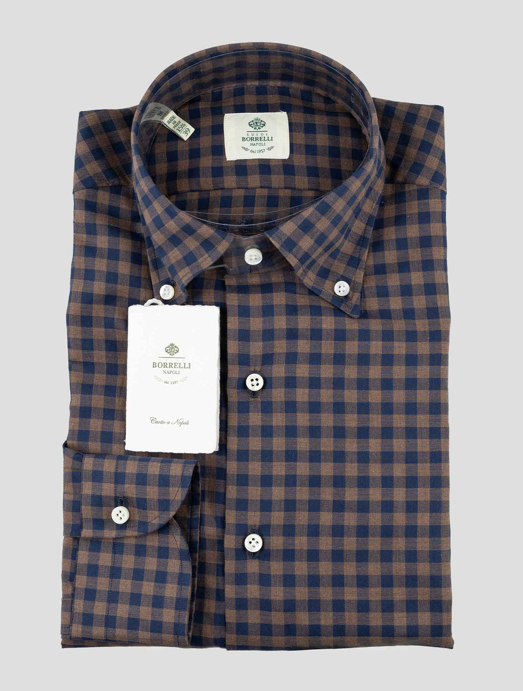 Luigi Borrelli Blue Brown Cotton Shirt 1