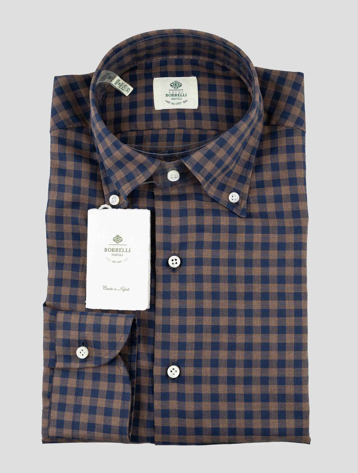 Luigi Borrelli Blue Brown Cotton Shirt 1