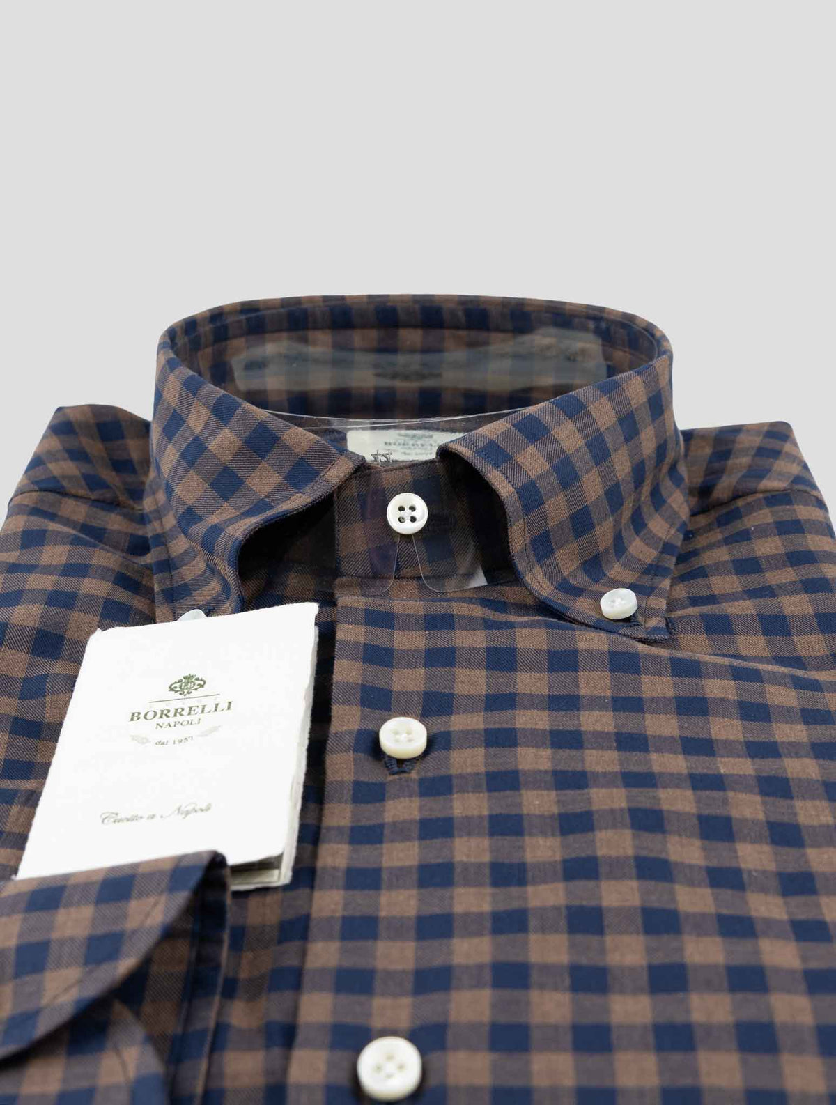 Luigi Borrelli Blue Brown Cotton Shirt 2