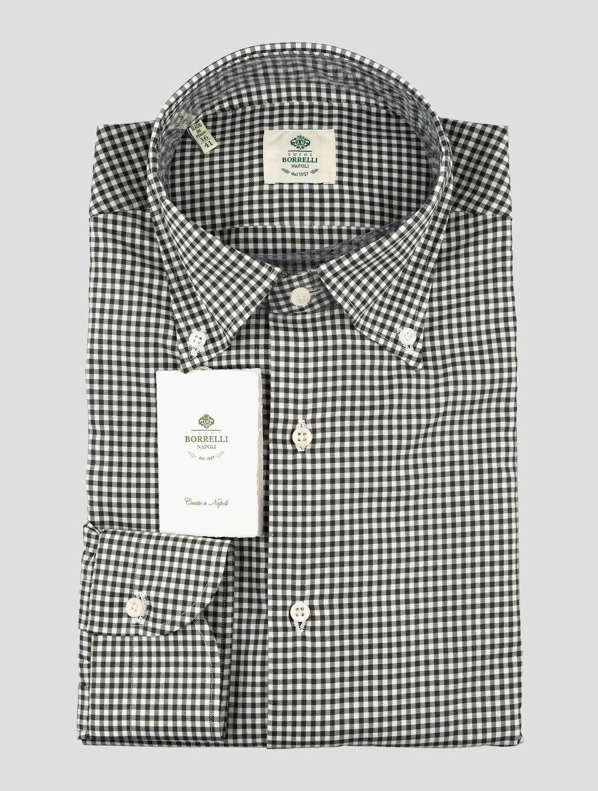 Luigi Borrelli Green White Cotton Shirt 1