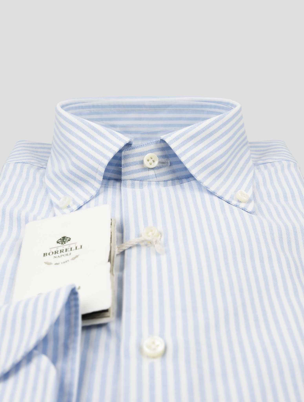 Luigi Borrelli Light Blue White Cotton Shirt 2