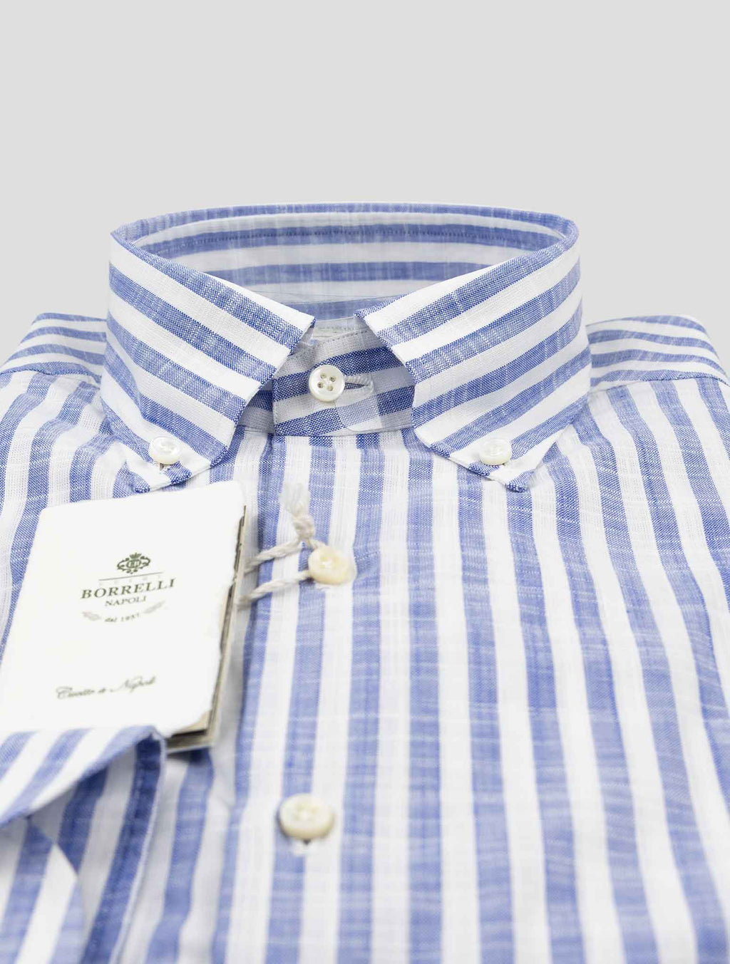 Luigi Borrelli Light Blue White Cotton Shirt 2