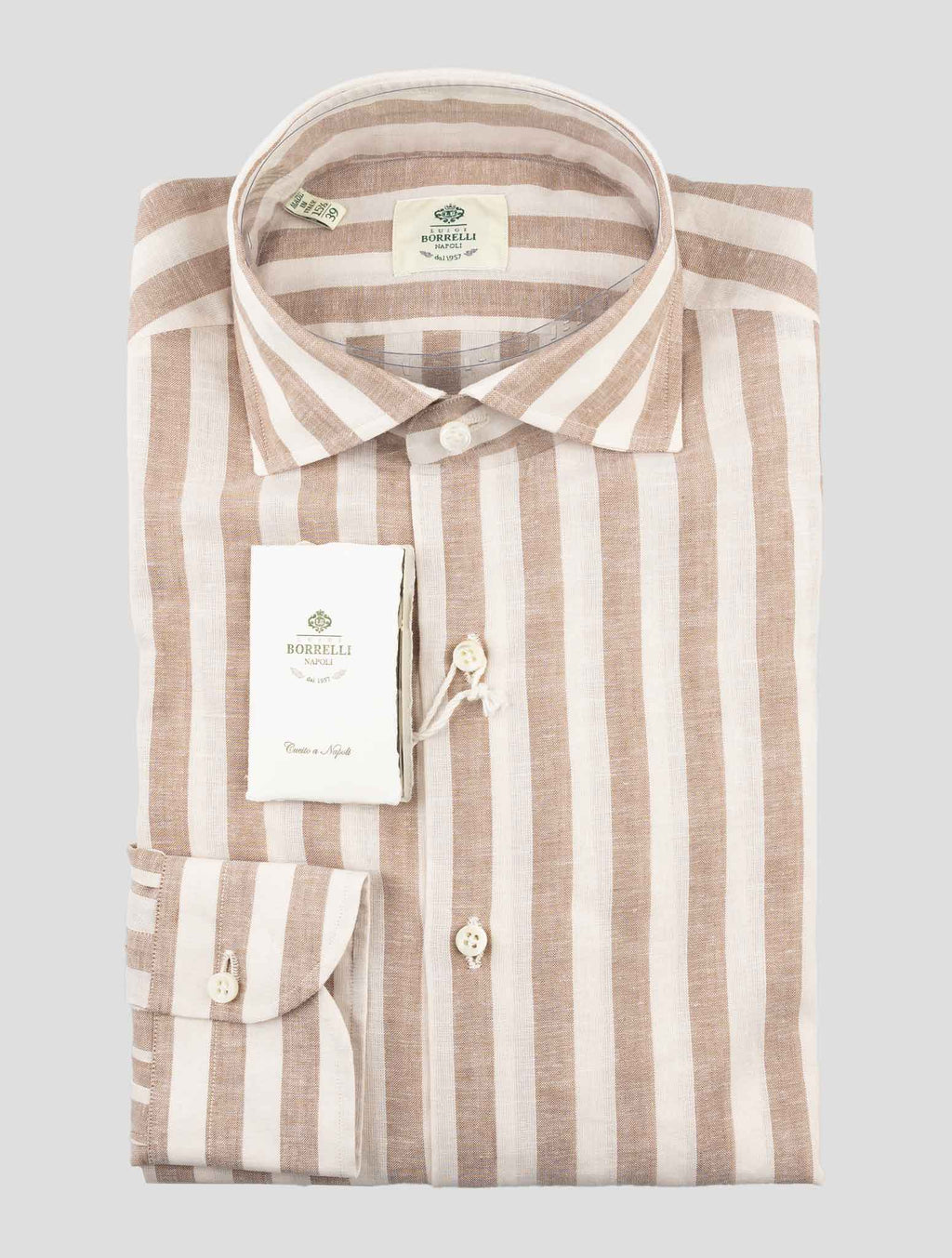Luigi Borrelli Brown Beige Linen Cotton Shirt 1