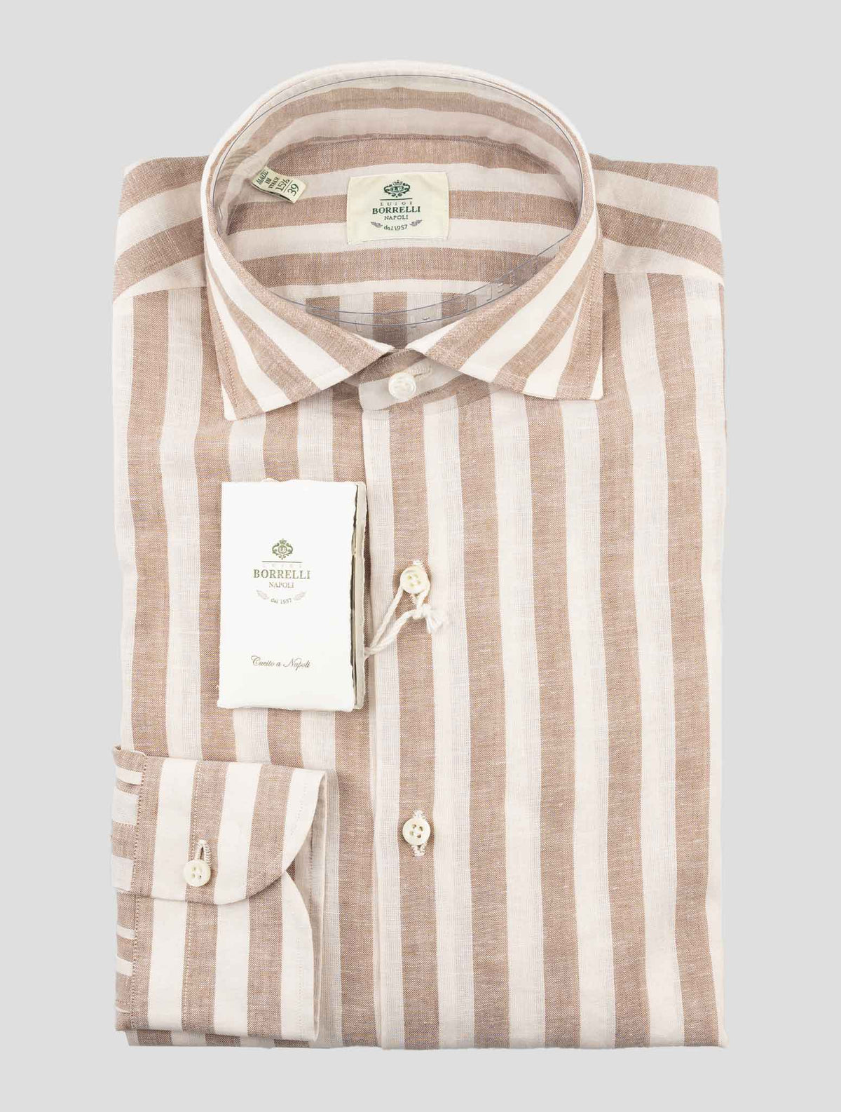 Luigi Borrelli Brown Beige Linen Cotton Shirt 1
