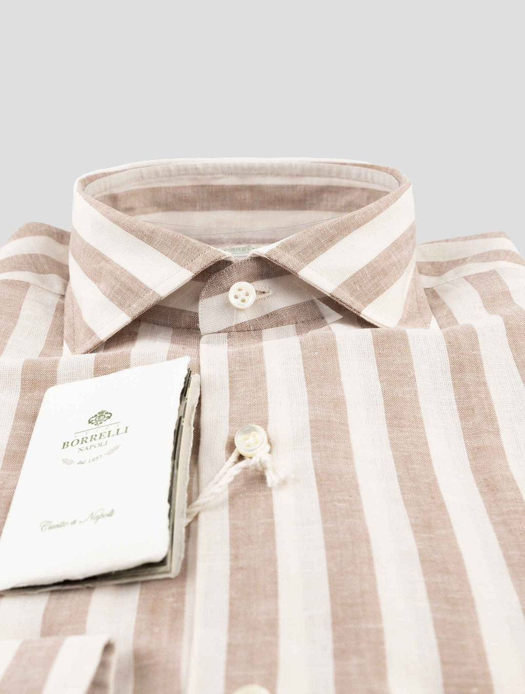 Luigi Borrelli Brown Beige Linen Cotton Shirt 2