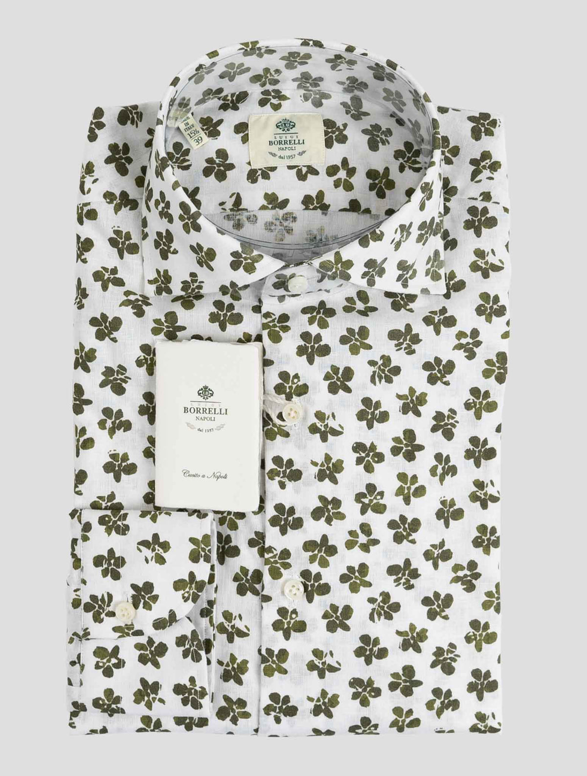 Luigi Borrelli White Green Linen  Cotton Shirt 1