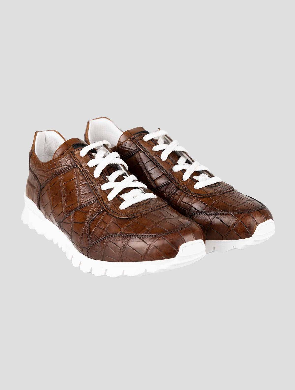 Kiton Brown Leather Crocodile Sneakers 1