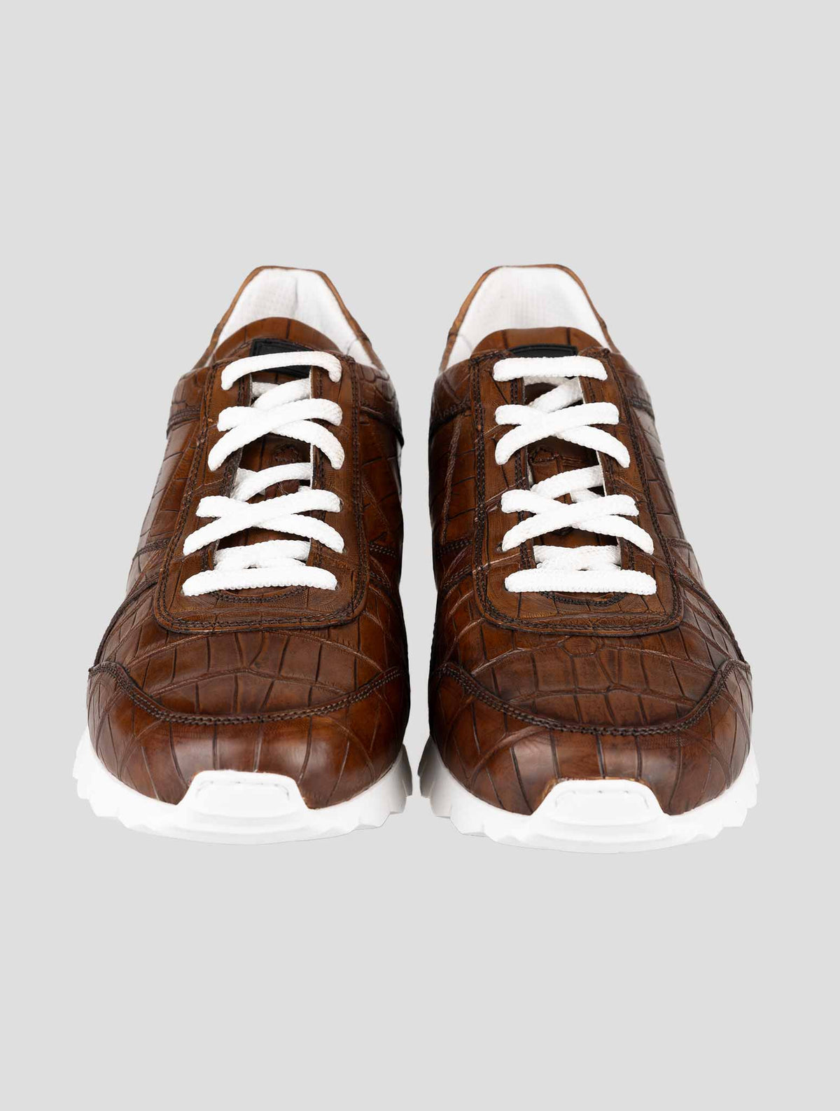 Kiton Brown Leather Crocodile Sneakers 2