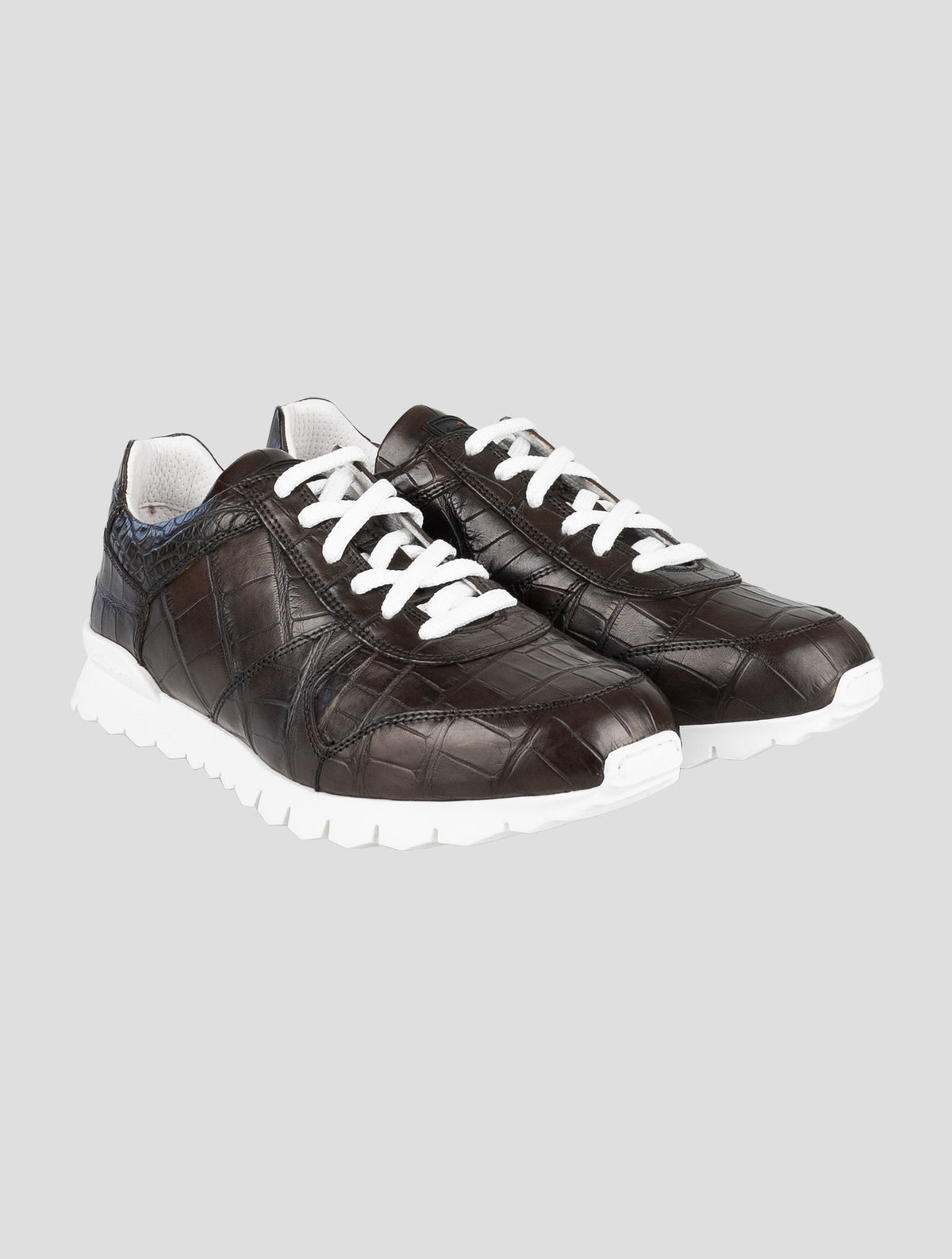 Kiton Brown Leather Crocodile Sneakers 1